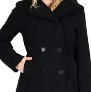 NEW! NAUTICA Black Wool Blend Double Breasted Peacoat Jacket XL.